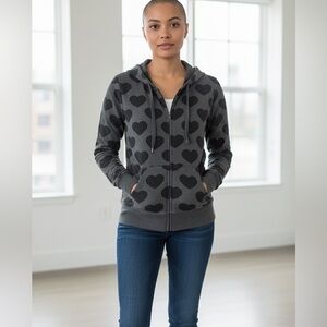 PINK Victoria’s Secret Girls Heart Print Zip Hoodie | Gray | Size XS